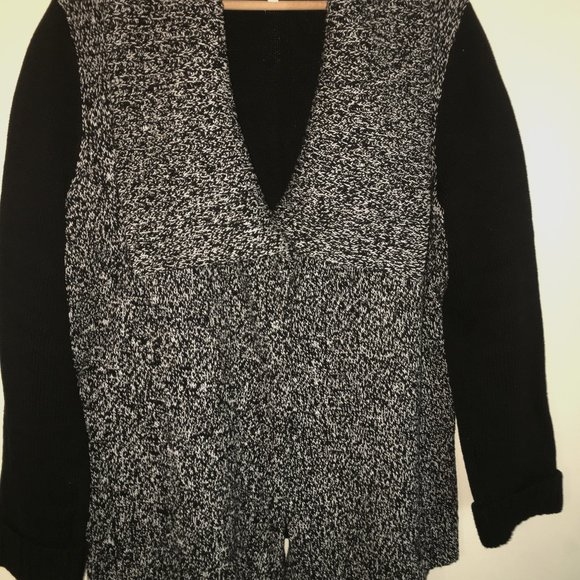 JONES NEW YORK CARDIGAN SWEATER / JACKET - BLACK/WHITE - SHAWL COLLAR - SZ LARGE - Picture 2 of 9